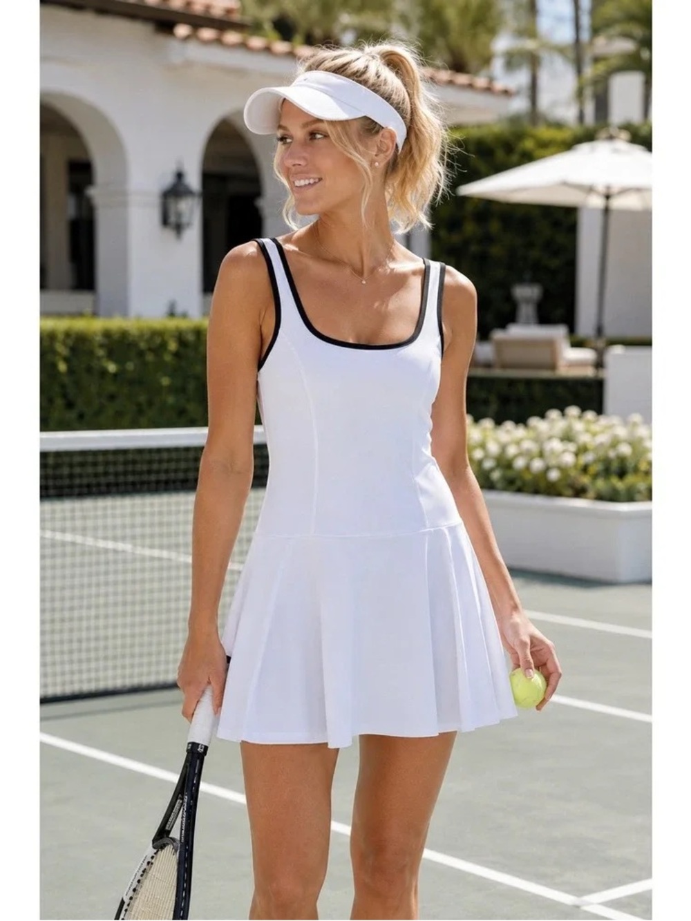J. Crew White Mini Tennis Dress with Black Trim built in short